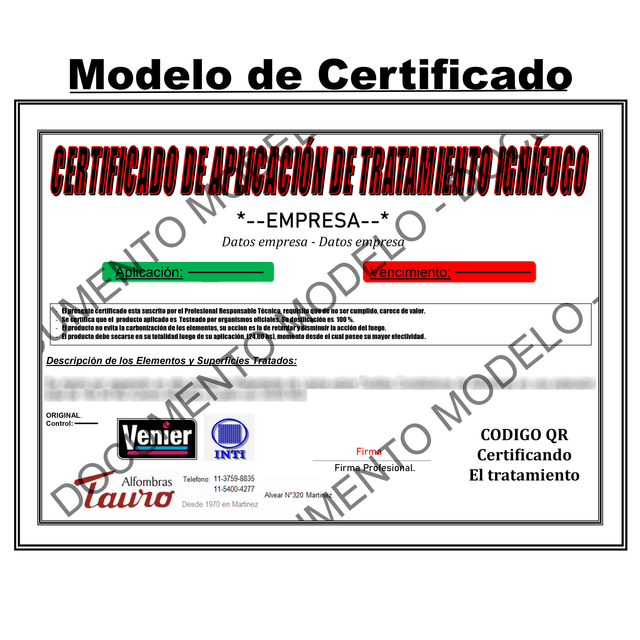 Certificado tratamiento ignifugo